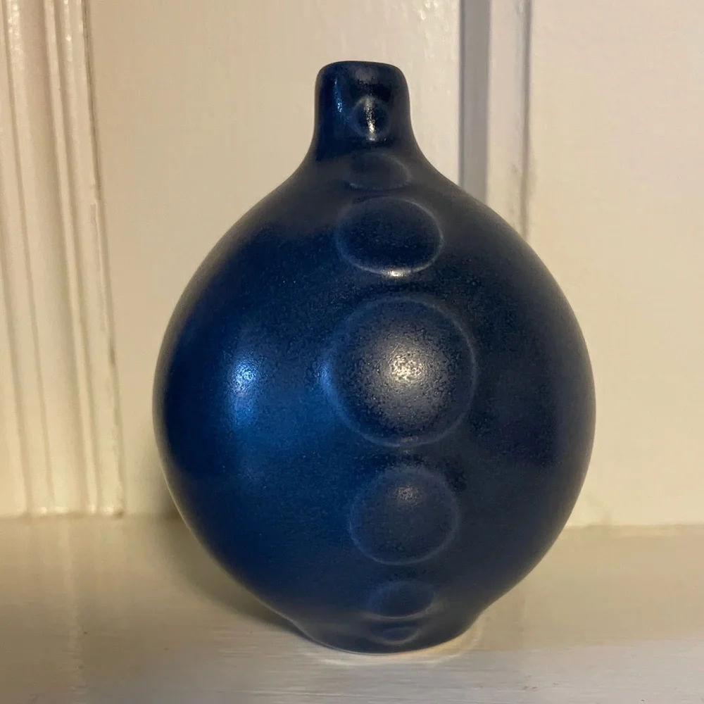Vintage Jonathan Adler Modernist Navy Blue Dot Vase- RARE